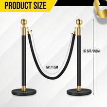Techigher Stanchion Posts Queue With Black Velvet Rope, 5 Ft Black Carpet Ropes And Poles, Crowd Control Barriers Queue Line Rope, Barriers For Party Supplies - Black I 5 Pack I 4 Rope - View 3