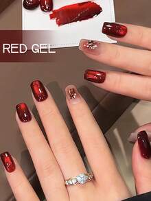 10毫升樱桃红透明半天空猫眼红色猫眼凝胶指甲油新款闪光美白樱桃酒红色透明玻璃珠美甲特别圣诞美甲情人节美甲用品 - 彩色 - 查看 6