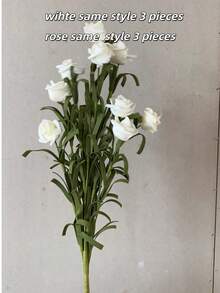 1 pieza/3 piezas Flores de rosa artificiales, decoración del hogar, regalo para el Día de San Valentín, cumpleaños, graduación - Blanco - Ver 12
