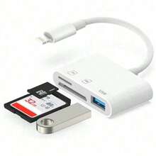 三合一 Lightning 转 USB/TF/SD 读卡器，兼容 14/13/12/11/X/8/7 系列、iPad、数据传输适配器，兼容数码相机 - 白色 - 查看 7