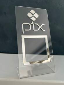 Placa Pix Pagamento Qr code de Mesa Balção - Acrílico - Cristal com Prata - Visão 2