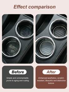 2Pcs Rhinestone-Encrusted Coasters – Car Cup Holder Liner With Crystal Trim,Carbon Fiber Pattern, Anti-Slip Universal Fit For Center Console, Durable PVC & Soft Silicone Insert - Carbon Fiber Textured Coasters - View 6