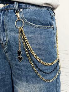 A Fashionable Accessory With Personalized, Fashion , Dark Black Heart Pendant, Double-Layer Zinc Metal Versatile Pants Chain - Black - View 12