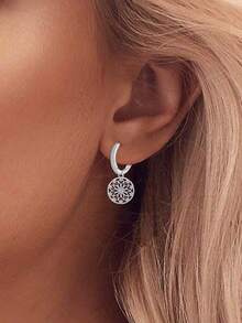 925 Sterling Silver Cubic Zirconia Flower Hoop Earrings, Hypoallergenic Elegant Earrings For Women, Daily Wear Birthday Gift - Silver - View 2