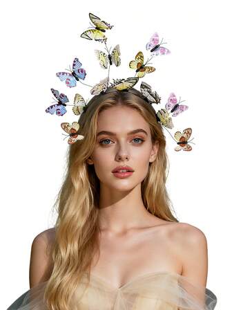 1pc Plastic Butterfly Headband Fascinator Hats Women Monarch Tea Party Headband Alice In Wonderland Hat Costume( Butterflies In The Same Color Scheme With Random Patterns)