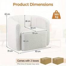 Upholstered Swivel Barrel Chair With Backrest And Armrests - White - View 5