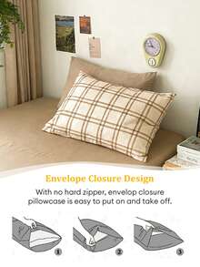 4件套经典简约日式格纹被套床品套装，柔软舒适，可拆卸双层纤维被芯（1个被套+1个床单+2个枕套，不含被芯和枕芯），男女通用，卧室装饰，节日礼物，单人/双人尺寸，枕套图案随机。 - 淺咖 - 查看 9