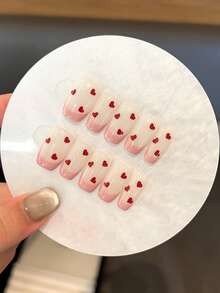 10PCS Valentine's Day Pressing Nail Exquisite Original Handmade Nail Patch, Simple And Cute, Red Love Stickers Pink French Cute Type Detachable Pressing Design, Suitable For Women And Girls' Daily Wearing, Attending Dance Parties, Campus Style, Shopping And Other Occasions. The Set Includes Two Pieces Of Jelly Glue And One Anti Slip Sticker As A Free Nail Accessory. [Valentine's Day Limited Nail Art] Nails - Baby Pink - View 6