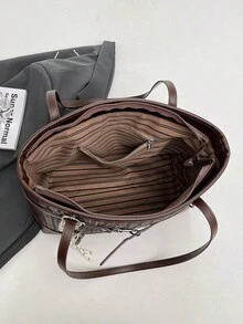 Women's Shoulder Tote Bag, Fashion Personalized Elegant Pendant, Large Capacity, Suitable For Shopping And Commuting, Coffee Color