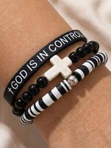 ZIRUISP 3pcs Cross Pendant Bracelet Set, God's Hand Control Silicone Bracelet, Glow-In-The-Dark Bracelet, Polymer Clay Bracelet, Glow-In-The-Dark Boho Y2K Style Jewelry, Christian Faith Prayer Gift For Boyfriend, Girlfriend, Best Friend - Three-piece Glow-in-the-dark Bracelet Set - View 5