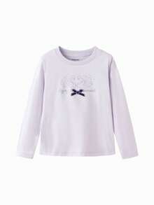 Balabala 女童长袖T恤，圆领，3D立体设计，柔软面料，透气舒适 - 粉紅紫 - 查看 1