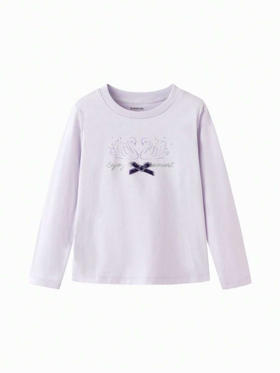 Balabala 女童长袖T恤，圆领，3D立体设计，柔软面料，透气舒适 - 粉紅紫 - 查看 1