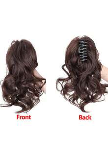 Extensiones de cabello postizo con cola de caballo glamorosa y rizada de aspecto natural, de 12 pulgadas, voluminosas y gruesas, resistentes al calor, sintéticas de lujo con cierre sin deslizamiento para cabello fino, para fiestas, bodas y uso diario (colores: negro natural, marrón claro, marrón oscuro, negro con tono marrón) - Multicolor - Ver 5