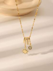 Gold-Tone Cute Pendant Necklace - Heart/Owl/Smiling Face Rhinestone Jewelry, Suitable For Women's Everyday/Casual Wear - Gold - View 5