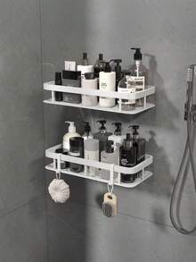 1pc Reinforced Thick Plastic Bathroom Shelf, Wall-Mounted Bathroom Storage Rack - Multicolor - View 6