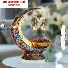 2D flach, 1 Stück Ramadan/Eid Dekoration - Eleganter goldener Halbmond und Laterne Tischdekoration mit stabilem Ständer, acrylischer islamischer Zierschmuck ohne Stromversorgung, geeignet für Zuhause, Büro, Café - ideales Ramadan Geburtstags- oder Eid-Geschenk - Verschiedenfarbig - Übersicht 5