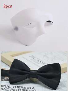 男士半脸面具+领带套装（2件套），化装舞会服装道具，半脸面具配领带，威尼斯风格面具和新郎领带婚礼服饰套装，化装舞会优雅配饰 - 彩色 - 查看 7