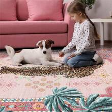 Leopard Floral Pink Border Area Rug Washable Rug Vintage Traditional Floor Cover Foldable Thin Retro Accent Indoor Non Slip Carpet Print Mat Bedroom Living Room Bathroom Home Decor Large Carpets Dining Room Rug Kitchen Rugs For Entryway - A - Xem 2