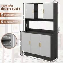 Alacenas para CocinaMuebles para Cocina Modernos Bufetera Mueble con 5 Puertas Gran Capacidad Alenamiento con Divisiones Ajustables para Cocinas Domesticas. Gris+Blanco - BlancoGris - Ver 2