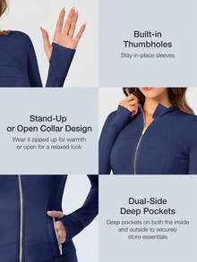 Women's Long Sleeve BBL Jacket With Pockets And Thumb Holes, Running Workout  Activewear Top - True Navy/Gold - 查看 2