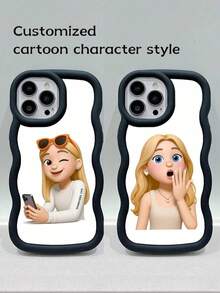 [Custom Version] Macaron Black Shock-Proof Protective Phone Case, With DIY Pattern Photo Customization, Glossy Wavy Edge Custom Design, Unique Design, Can Be Personalized With Various Life, Family, Holiday Photos, Compatible With IPhone 17 Air/16/15/14/13/12/11 Pro Max, Galaxy A17/A07/A15/A25/A35/A55/S23/24 Ultra Series, OPPO, Redmi And Other Models - Black - View 3