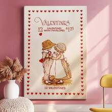 1pc Wooden Framed Wall Art, Wrapped Canvas Vintage Prints Poster, Valentine, 12 Valentine's Day With Envelope-Retro, Vintage Illustration, Old-fashioned, Romantic Style, Home Living Room Bedroom Ofice Wall Decor, Birthday Party Decor, Hanging Hardware Included - Wrapped Framed Canvas, Vertical - Lienzo enmarcado - Ver 2