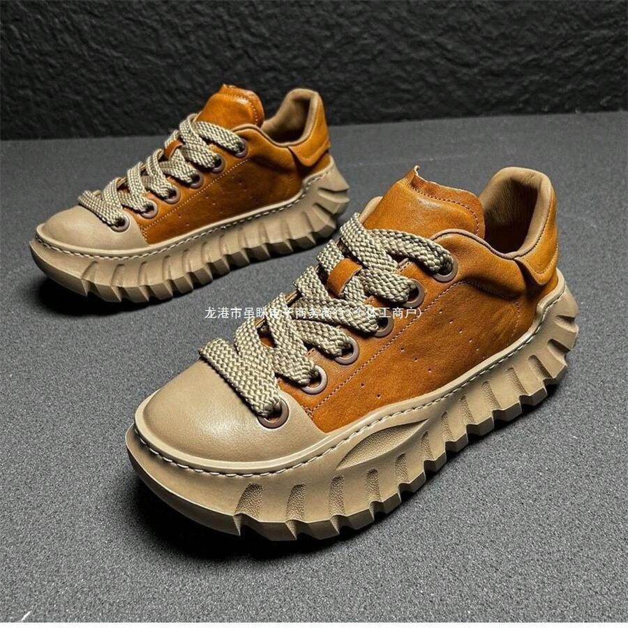 New Luxury Height-Increasing Men's Shoes Niche Sneakers Designer Thick-Soled Casual Shoes Dad Shoes Elegant Women's Sneakers - 駝色加絨 - 查看 1
