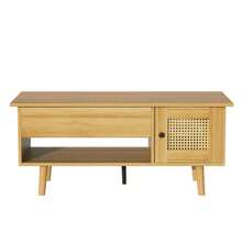 Elegant Coffee Table With Lift-Top And Rattan Doors, Wood Color With Black Accents, Ideal For The Living Room – Practical Storage Space And Functional Design. - 自然色 - 查看 6