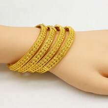 1/4件套实心花朵镂空镀金铜手镯，中东风格，适合日常、节日、派对佩戴 - 金黃色 - 查看 3