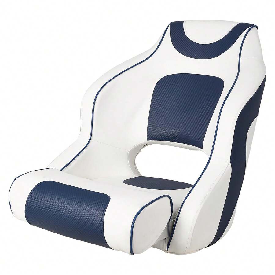 Pontoon Captain Bucket Seat With Thickened Sponge Padding, High Back Waterproof Boat Cabin Chair Boat Seats With Curved Armrest & Standard Mounting - 藍色 - 查看 1