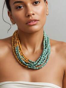 1 pieza Collar de piedra acrílica de color contrastante de moda, adecuado para el uso diario de las mujeres - Bloqueo de color - Ver 3