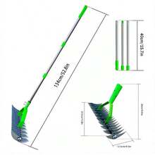 Curved Teeth Thatch Rake Lawn Dethatcher Rake For Cleaning Dead Grass With Rod F - Green - View 2