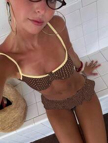 Bộ bikini gợi cảm xếp nếp phối màu tương phản chấm bi phong cách retro mùa hè & xuân 2026 dành cho nữ. - Nhiều màu - Xem 1
