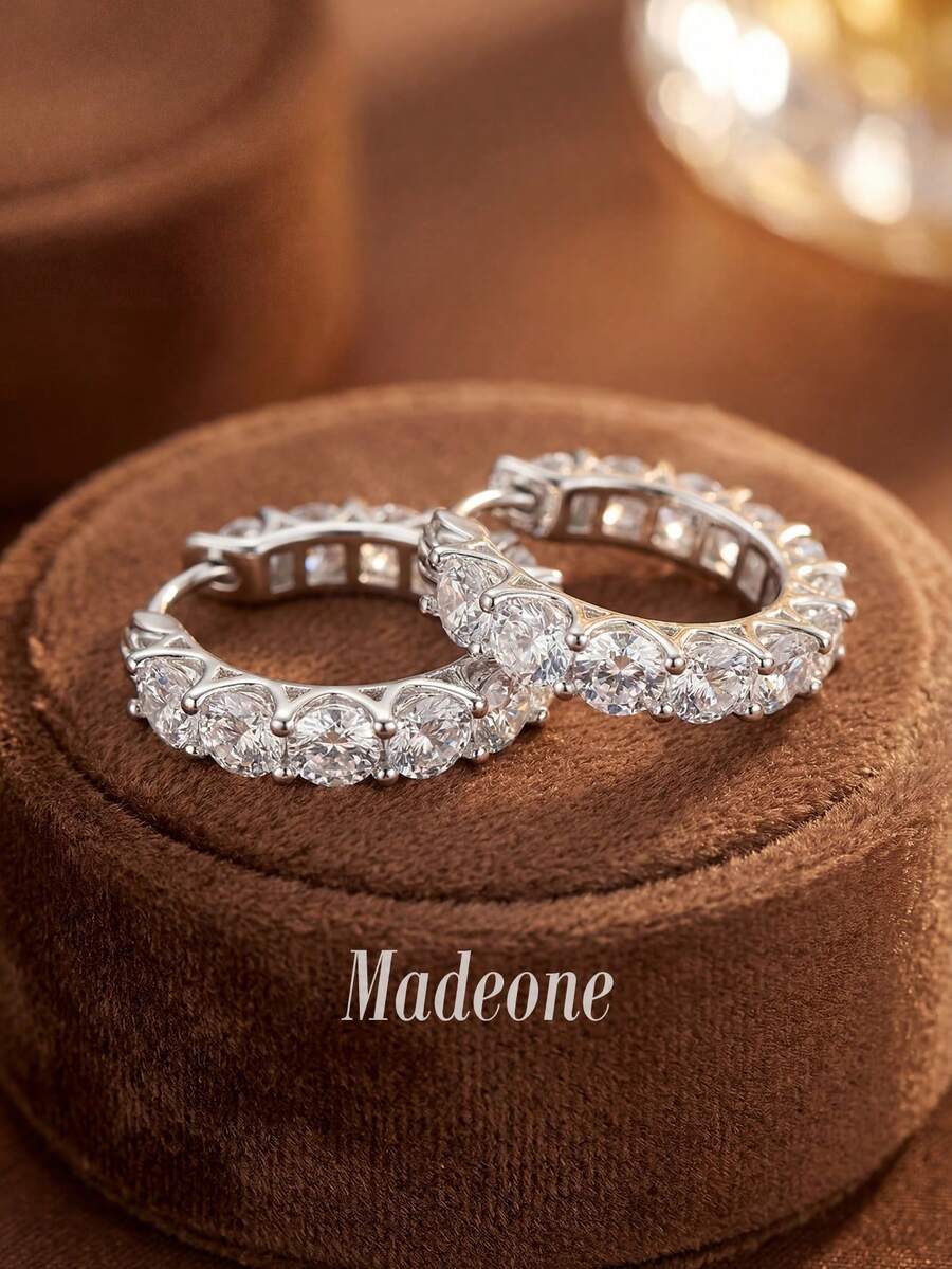 Stylever 1 Pair 925 Sterling Silver Zirconia Crystal Earrings, Women's Jewelry, Delicate Creative Earrings, Exquisite Jewelry Gift, Suitable For Girls To Wear Daily, Dates, Parties And Other Occasions - Style 5 - View 1