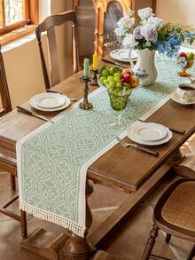 1pc Waterproof Table Runner With Tassel Decor, Suitable For Home, Party, Hotel, Restaurant Table Decoration - Green - View 7
