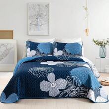 3 Pieces Floral Pattern Quilts Queen King Size Coverlet Set Lightweight Bedspread With 2 Pillowcases For All Season Soft Microfiber Reversible Bedding Quilt Set Home Bed Room Bedroom Decor Quilt Set, Gifts For Wedding/Christmas/Halloween/Housewarming - 棕色/海軍藍-0711 - 查看 5