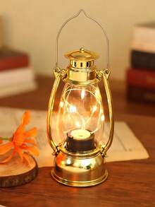 1pc Vintage Handheld Flickering Wick Lantern With Battery, Suitable For Home Decor, Tabletop Decor, LED Fairy Lights, Room Desk Decor Lantern, Wedding Party Holiday Camping Decor LED Fairy Lights, Copper Wire Wick Decor Lantern, Room Decor Retro Lantern Nightlight - Yellow Light - View 6