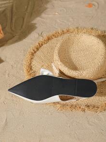New Fashion Women's Pointed Toe Mary Jane Shoes With Bow Tie, Casual Flat Sandals For Spring/Summer - White - View 4