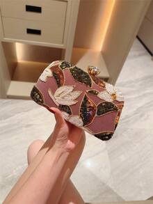 月光之夜包，多色花卉斜挎包，时尚复古链条手拿包，迷你方形盒包，适合派对女孩、新娘、大学生、年轻职业人士，百搭派对、舞会、婚礼等场合，完美搭配派对配饰，图案随机发送 - 酒紅色 - 查看 9