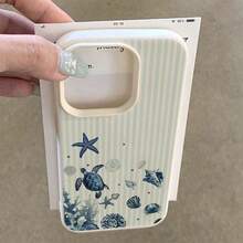 1pc TPU Material Fresh Blue Ocean Series Sea Turtle Shell Striped Pattern Phone Case Compatible With Apple 17 Pro Max/17/16 Pro Max/15/13/12/11, S20 FE/A15/S24/A55, Compatible With Redmi Note 11/Note 12/Note 13 Pro, Full Coverage Anti-Drop Soft Shell Phone Protective Cover,International Version, Not The Domestic Version - White - View 3