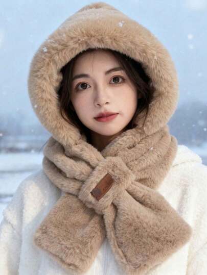 Gorro con protección de oreja, suave, grueso y cálido, gorro de punto de mezcla de algodón con diseño a rayas, diseño plegable, sin estiramiento, lavado a mano, cuello cruzado para mantener el calor - incluye accesorios decorativos aleatorios para un estilo de moda