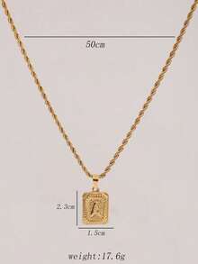 1件男士不锈钢金色扭链项链，配方形字母吊坠，A-Z字母首饰 - 金黃色 - 查看 6