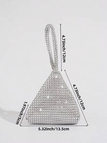 Silver Mini Party Clutch Bag With Rhinestone Decor, Suitable For Dresses, Parties And Gatherings, Personalized Handbag, Coin Purse, Lipstick Holder - Silver - View 9