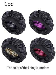 1pc Double-Sided Satin Sleep Cap, Silk Sleep Bonnet, Soft & Comfortable, Suitable For Women With Natural Curly Hair - Multicolor - View 6