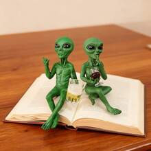 趣味外星人树脂摆件，创意醉酒姿势，栩栩如生的迷你外星人装饰品，适用于客厅、书架、书桌、办公室，可缓解压力，可爱摆件 - 彩色 - 查看 6
