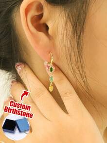 Eye-Catching Chic & 1-Pair Copper Earrings (Dangle/Hoop/Stud Styles) With Custom Birthstone – Perfect Personalized Gift For Girlfriend, Bestie And Mom On Valentine's Day, Birthday, Mother's Day And Christmas, Suitable For Daily Casual Wear, Romantic Dating And Lively Party Occasions - Multicolor - View 2