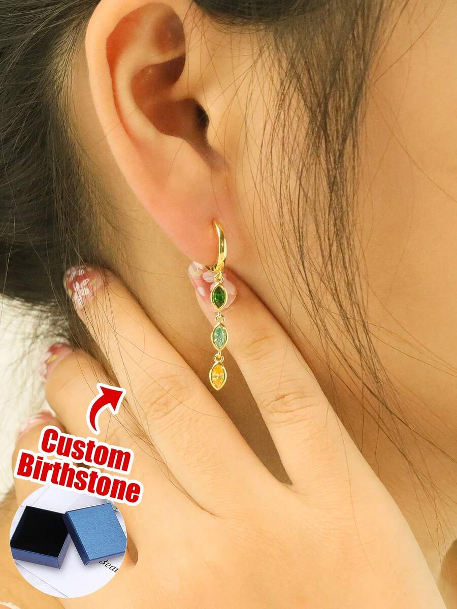 Eye-Catching Chic & 1-Pair Copper Earrings (Dangle/Hoop/Stud Styles) With Custom Birthstone – Perfect Personalized Gift For Girlfriend, Bestie And Mom On Valentine's Day, Birthday, Mother's Day And Christmas, Suitable For Daily Casual Wear, Romantic Dating And Lively Party Occasions