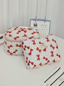 蝴蝶结装饰手提化妆包，女士必备旅行化妆包套装，轻巧大容量多功能收纳包，优雅精致可爱手拿包，多功能化妆工具收纳包，适合情人节、新年等各种场合，适合所有女性。 - 彩色 - 查看 14