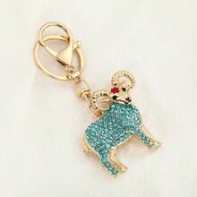 女士山羊钥匙扣，金属水钻可爱动物汽车钥匙链包包吊坠配饰，豹纹派对锌合金饰品，冬季 - 彩色 - 查看 9
