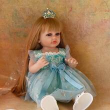22 Inch (Approx. 55cm) Realistic Reborn Doll, Full Vinyl Body, Long Hair Princess Toddler Toy, Birthday/Christmas Gift, Doll, Soft Vinyl, Children Doll, Bathtub Playmate, Roleplay Toy (Comes With Pacifier, Bottle, Diaper, Birth Certificate) - Baby Blue - View 5